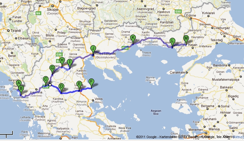 Gefahrene Route in Griechenland alt